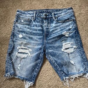 American Eagle Outfitters Men's Ripped Blue Jean Shorts